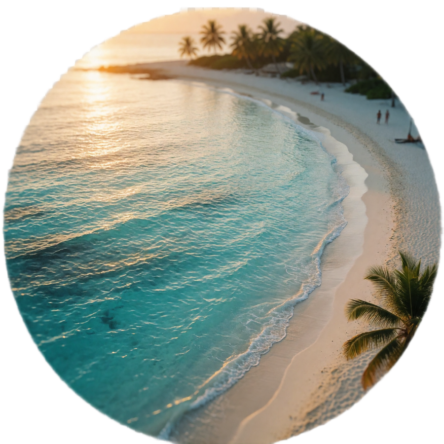 Calm turquoise Miami bay at sunset seen from the shoreline, symbolizing the citys waterfront lifestyle
